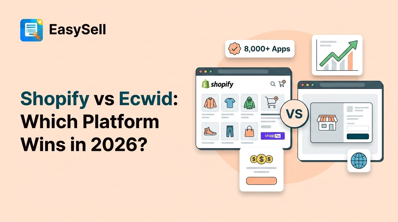 Shopify vs Ecwid platform comparison showing feature differences and pricing for 2026