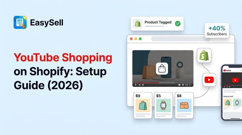 Shopify store products displayed in YouTube Shopping interface with product tags on video content