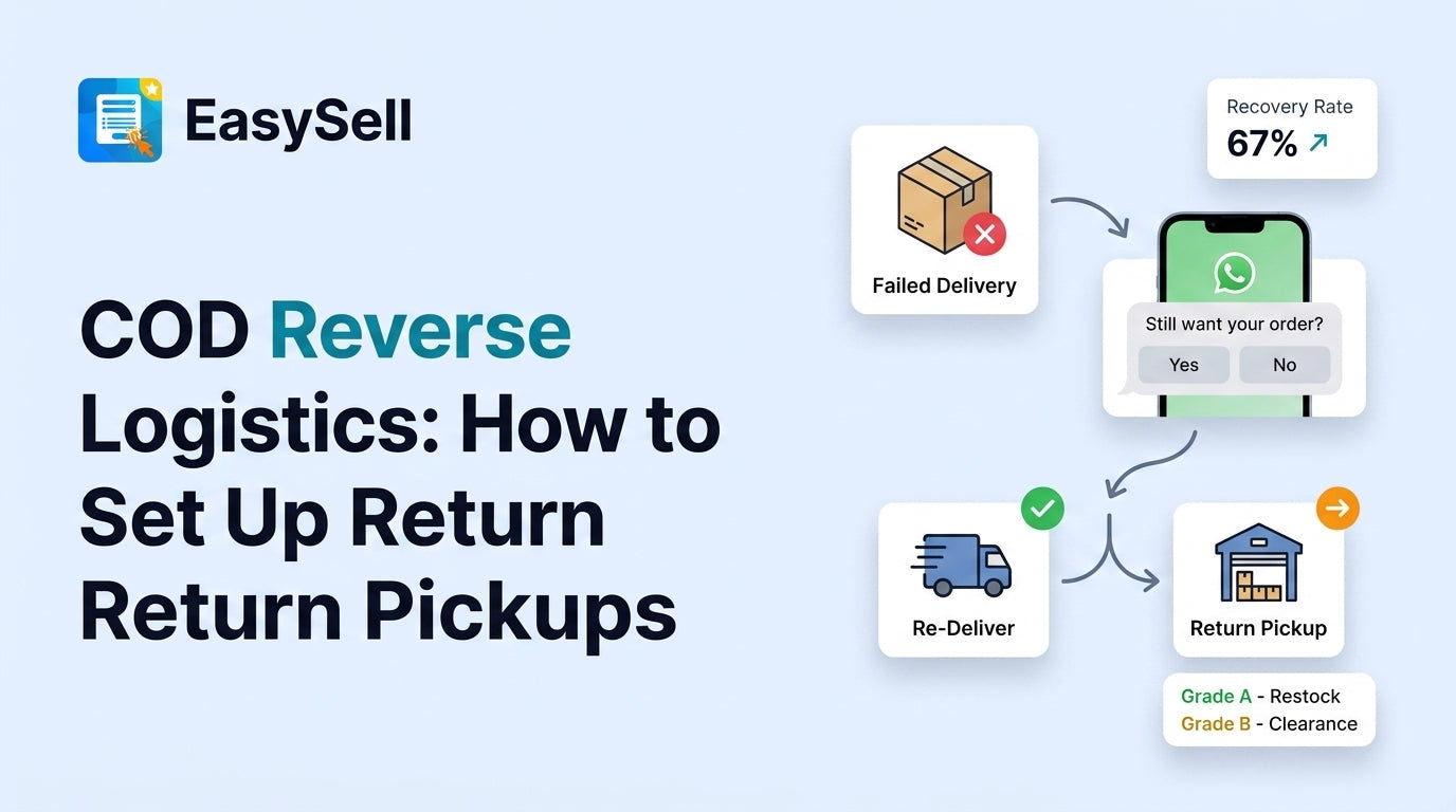 COD reverse logistics return pickup workflow with courier routing and inventory processing steps