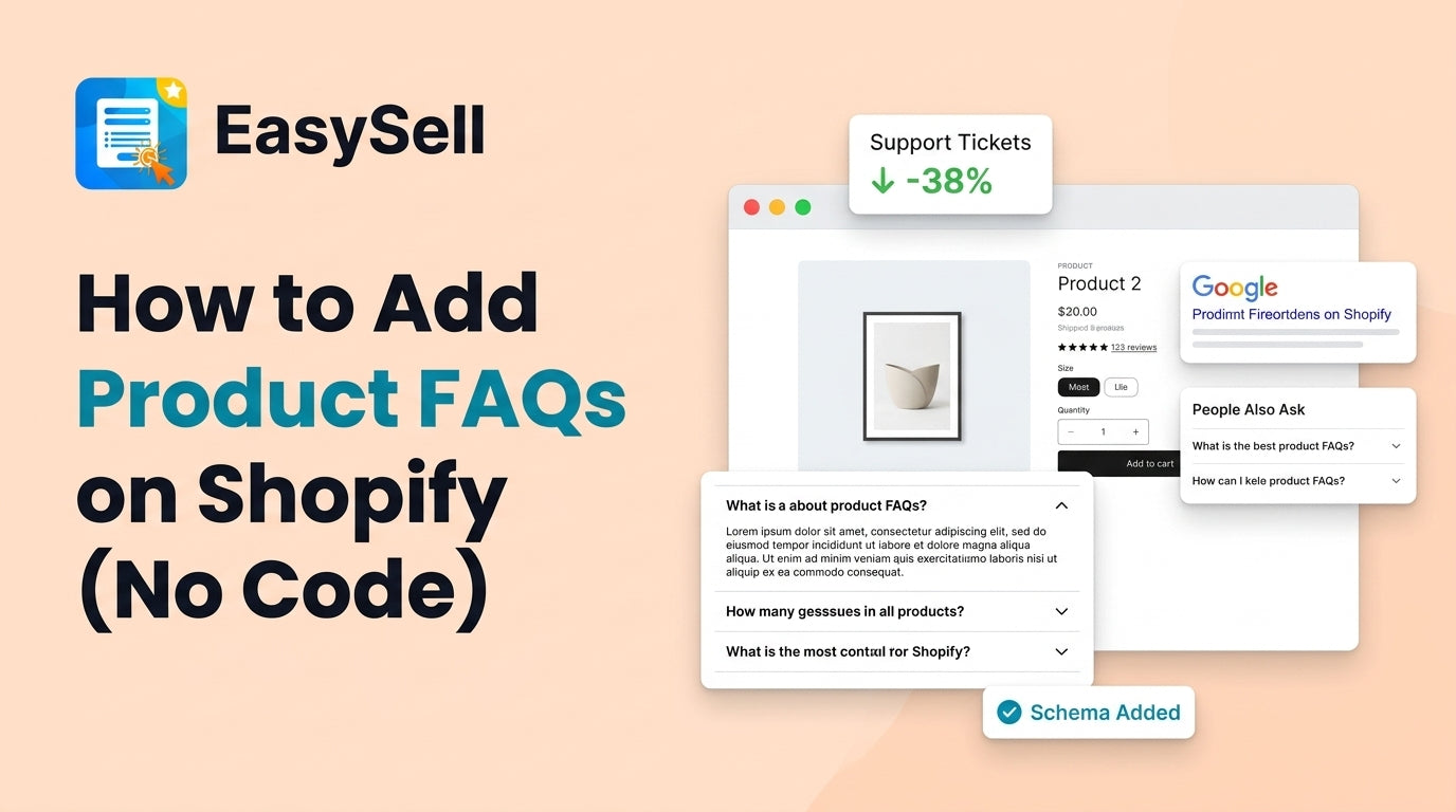 Shopify product page with collapsible FAQ accordion section showing questions and answers