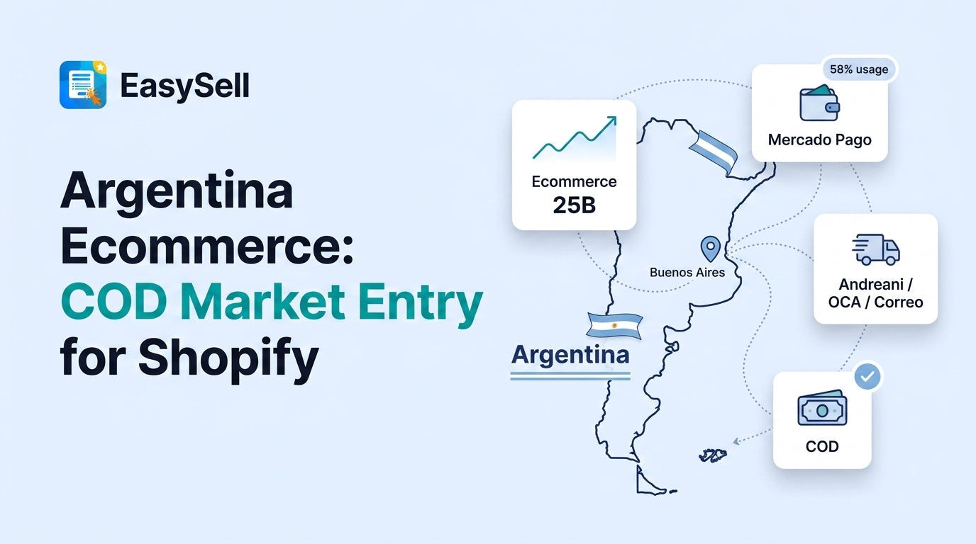 Argentina COD ecommerce market entry guide for Shopify merchants with courier and payment icons