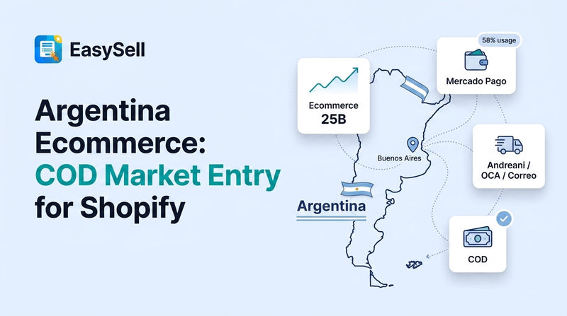 Argentina COD ecommerce market entry guide for Shopify merchants with courier and payment icons