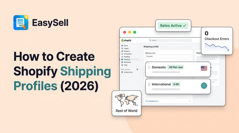Shopify shipping profiles setup showing shipping zones and rate configuration on a clean dashboard interface