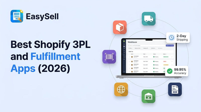 Best Shopify 3PL and fulfillment apps compared for 2026 with app icons and warehouse illustration