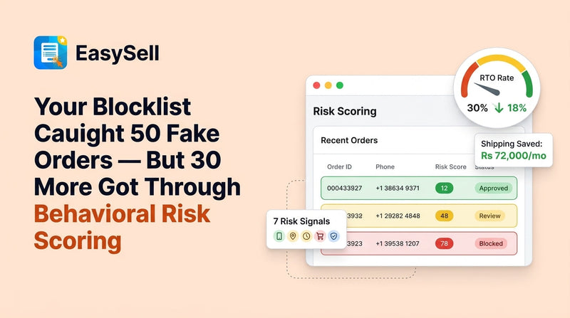 Dashboard showing COD order risk scores with behavioral fraud signals flagging high-risk orders for review