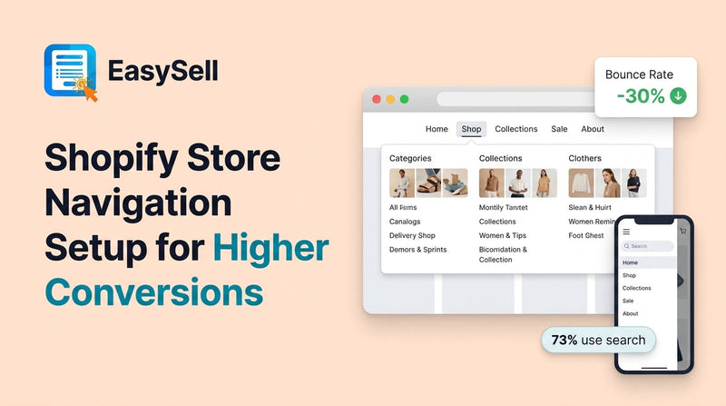 Shopify store navigation menu structure with organized collections and mobile-friendly layout for higher conversions