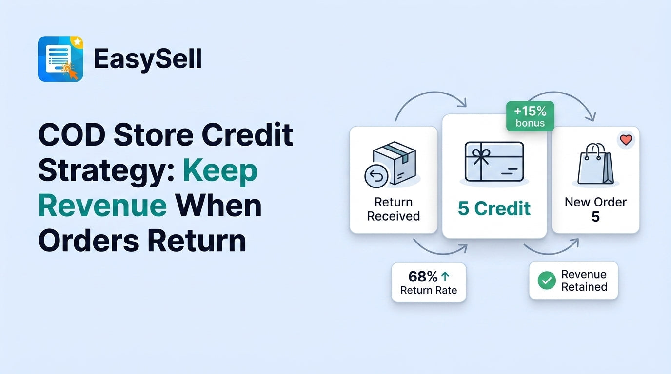 Store credit strategy for COD returns showing revenue retention flow with bonus credit offer