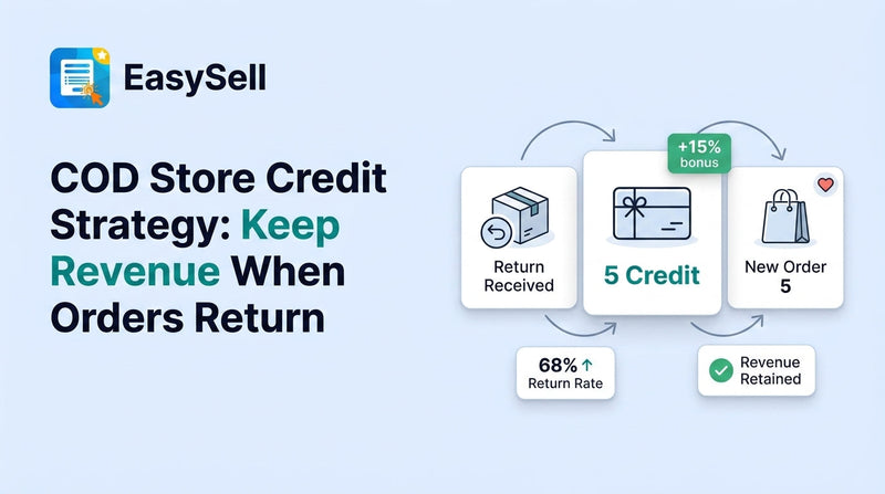 Store credit strategy for COD returns showing revenue retention flow with bonus credit offer