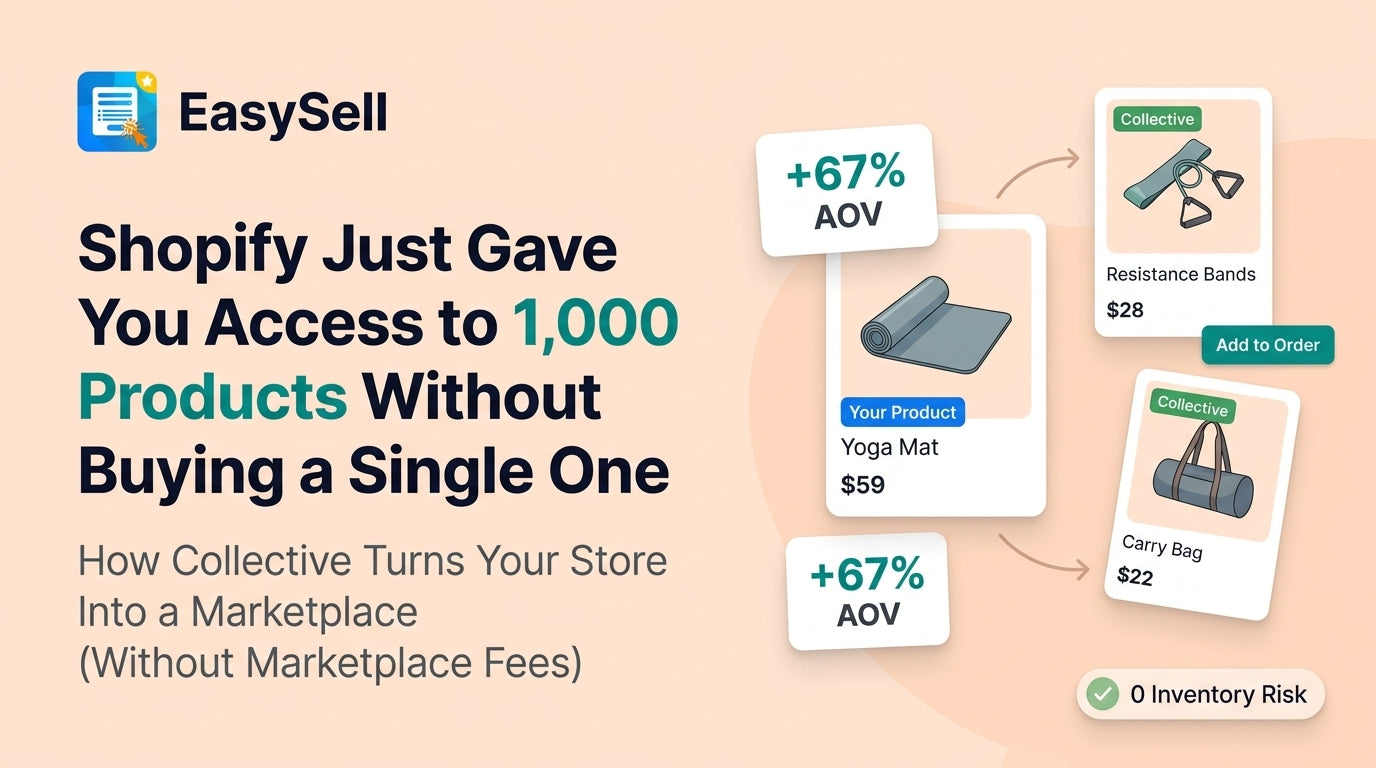 Shopify merchant browsing Collective supplier products on a laptop with a growing product catalog displayed on screen