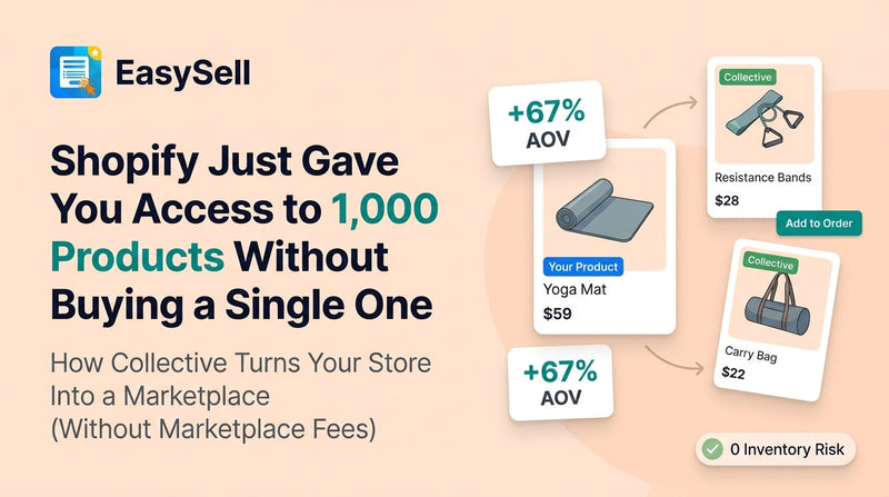 Shopify merchant browsing Collective supplier products on a laptop with a growing product catalog displayed on screen