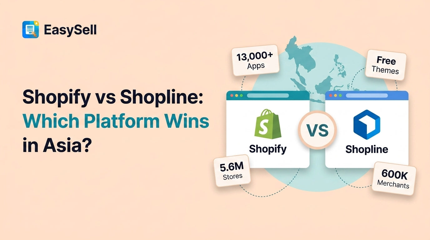 Side-by-side comparison of Shopify and Shopline ecommerce platforms for Asian markets