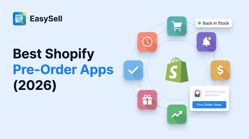 Best Shopify pre-order apps comparison showing app icons and feature highlights on a soft blue background