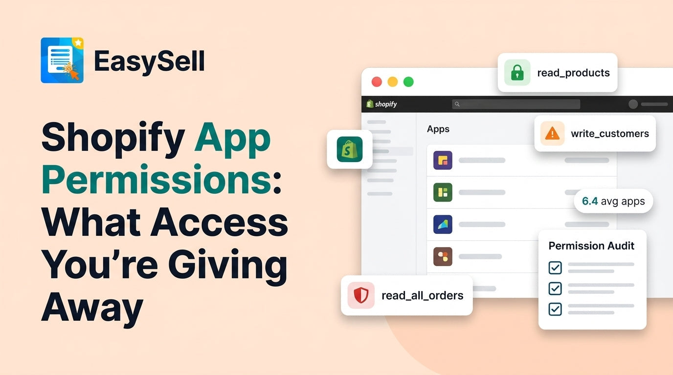 Shopify app permissions audit showing access scopes and data protection settings