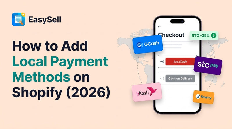 Shopify store dashboard showing local payment method options for emerging markets including mobile wallets and COD