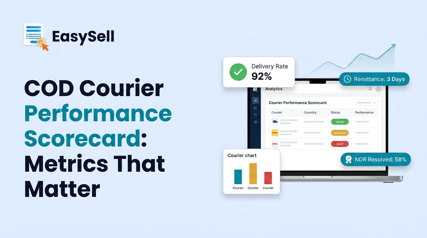 COD courier performance scorecard dashboard showing delivery success rate and remittance speed metrics
