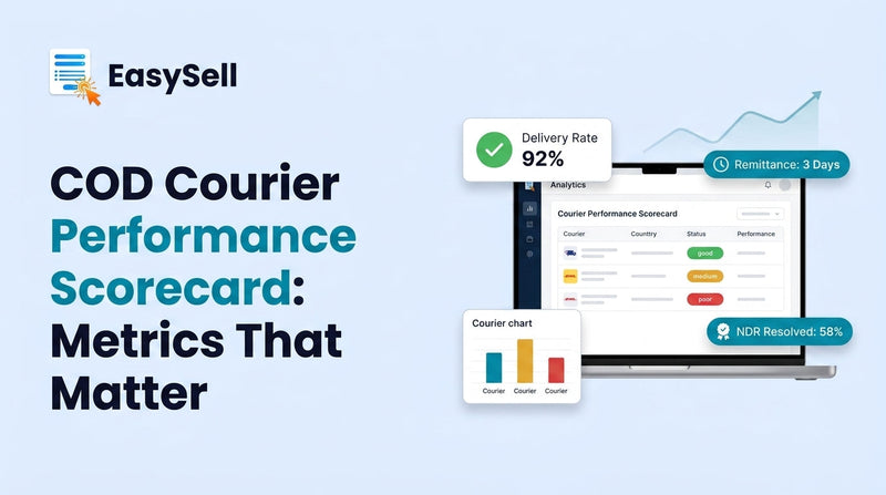 COD courier performance scorecard dashboard showing delivery success rate and remittance speed metrics