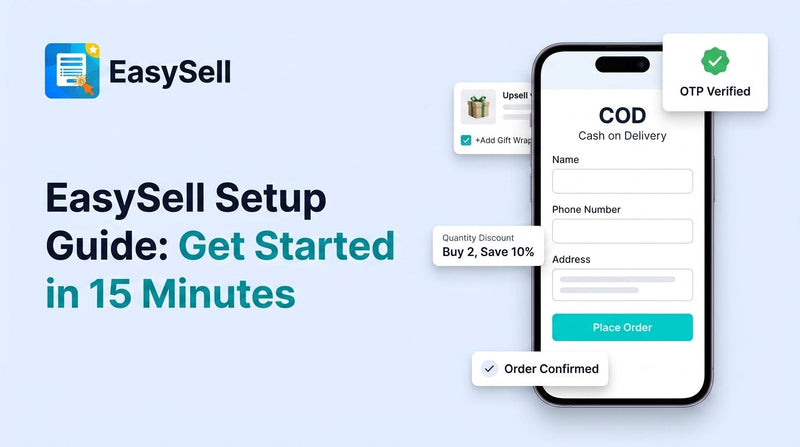 EasySell setup guide showing order form configuration steps on Shopify dashboard