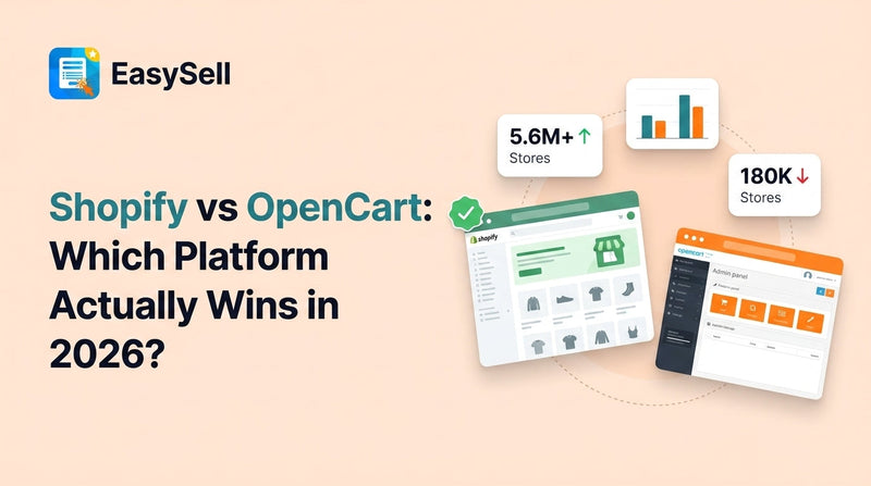 Shopify vs OpenCart platform comparison showing features, pricing, and scalability side by side