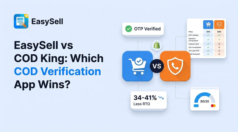 Side-by-side comparison of EasySell and COD King Shopify COD verification apps with feature checklist