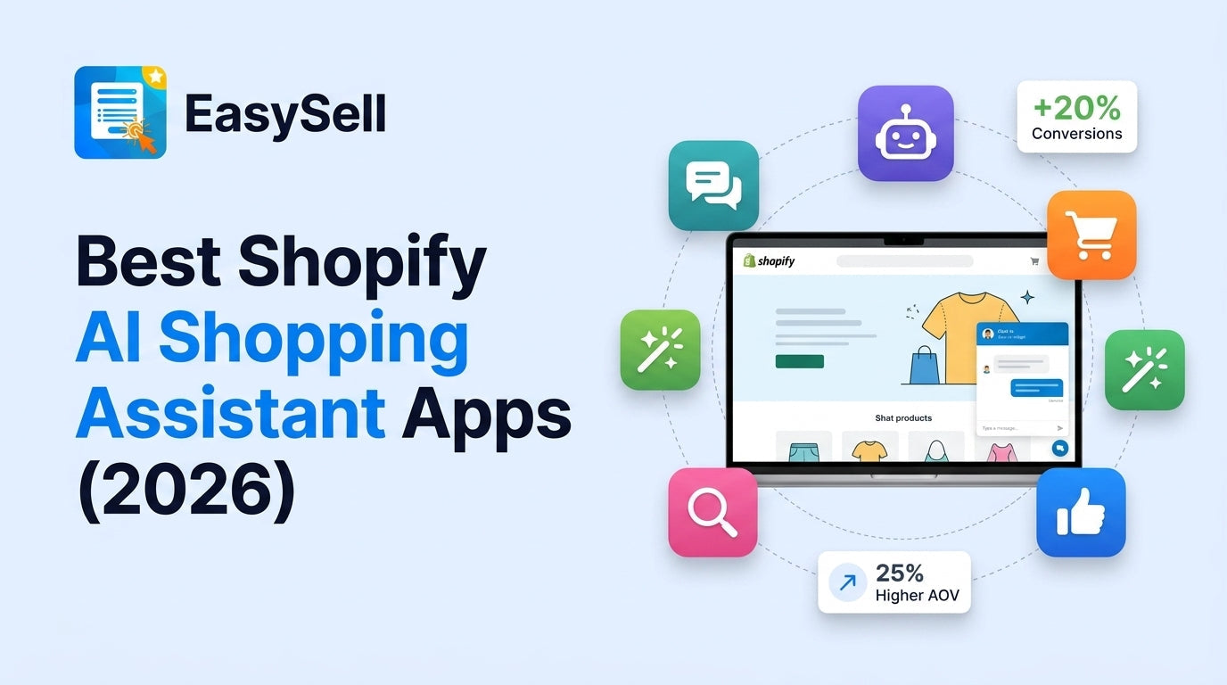 Best Shopify AI shopping assistant apps compared for 2026 with app icons and store dashboard