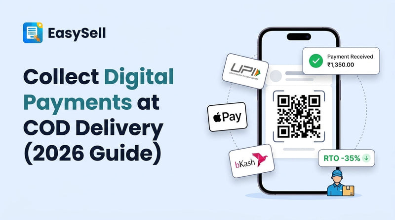 Digital payment QR code at COD delivery with mobile wallet icons for UPI, STC Pay, and bKash