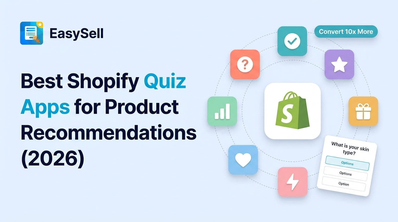 Best Shopify quiz apps for product recommendations comparison with app icons and quiz interface elements on a soft gradient background