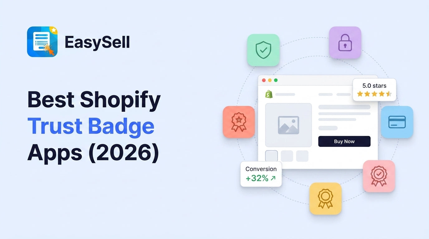Best Shopify trust badge apps comparison for 2026 with app icons and checkout conversion graphics