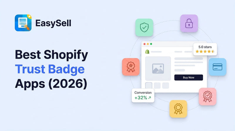 Best Shopify trust badge apps comparison for 2026 with app icons and checkout conversion graphics