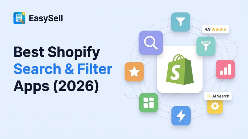 Best Shopify search and filter apps compared for 2026 with app icons and search bar interface