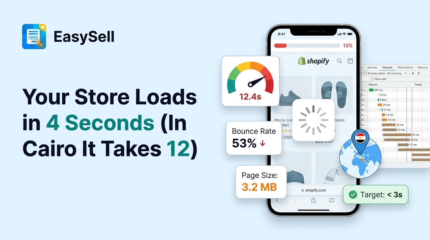 Shopify store speed optimization for emerging markets showing mobile load times on 3G connections