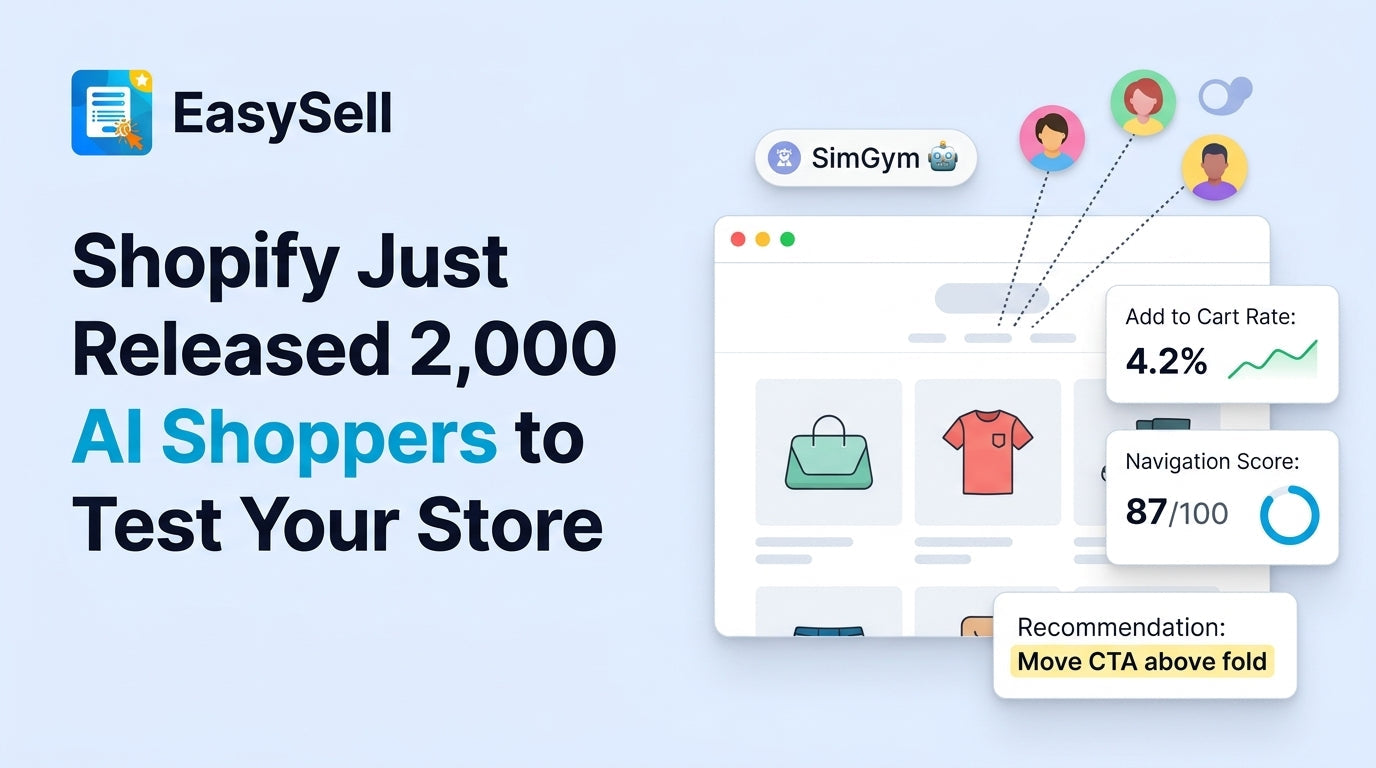 Shopify SimGym AI store simulation dashboard showing AI shopper navigation patterns and add-to-cart analysis