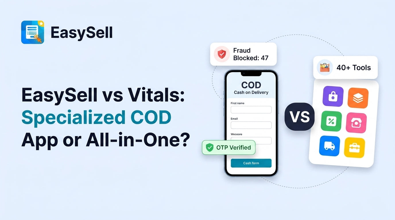EasySell vs Vitals comparison showing specialized COD app features versus all-in-one toolkit